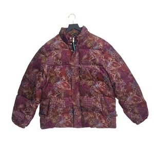 Houston White x Target Mens Corduroy Paisley Puffer Jacket Purple Burgundy Large